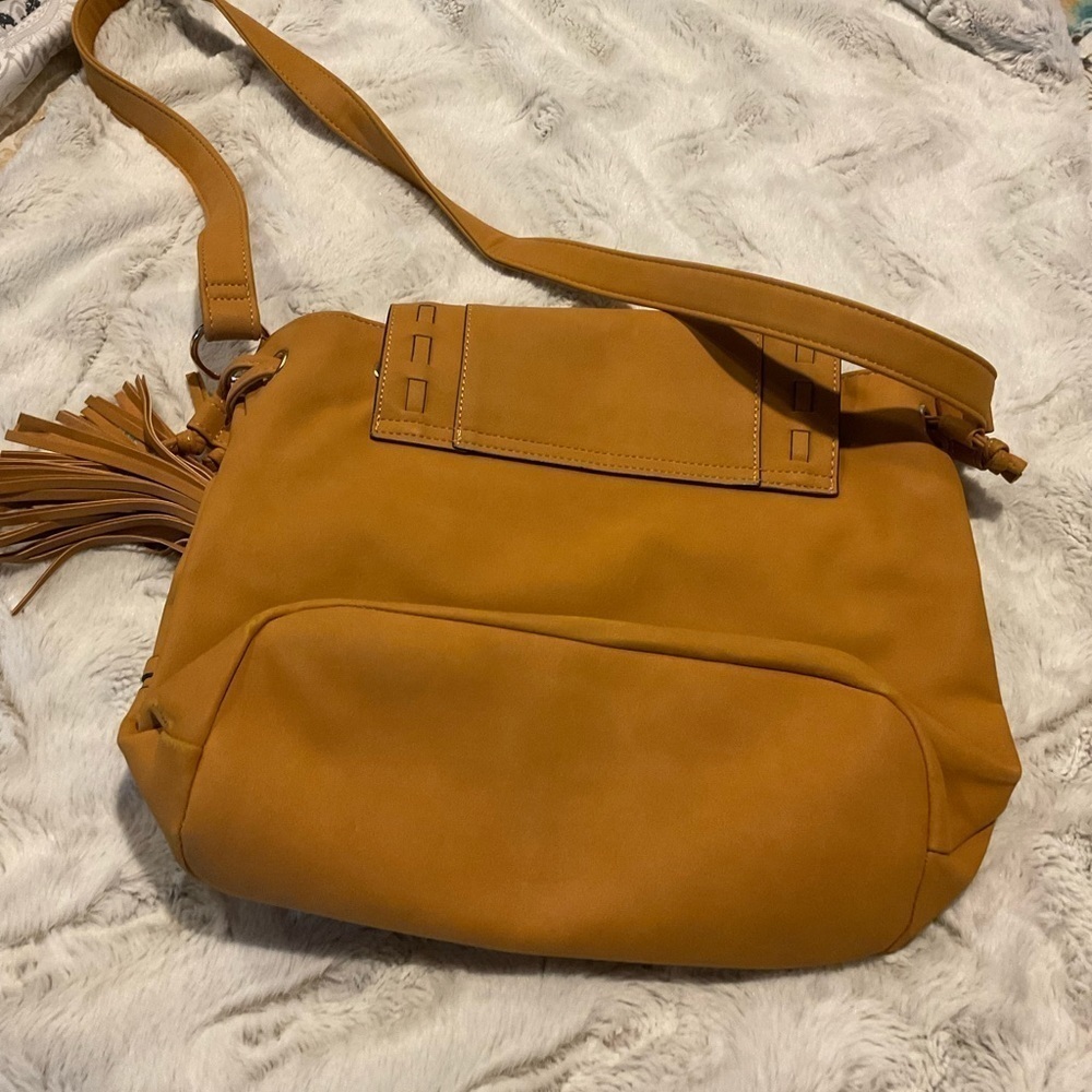 JUSTFAB Saddle Tan Bag with Fringe Tassels - Picture 2 of 7